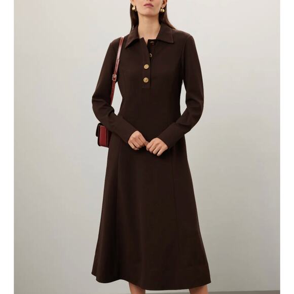 Tory Burch Dresses & Skirts - Tory Burch Brown Crepe Shirt Dress Size 8 Midi Office Career Work  Designer $700